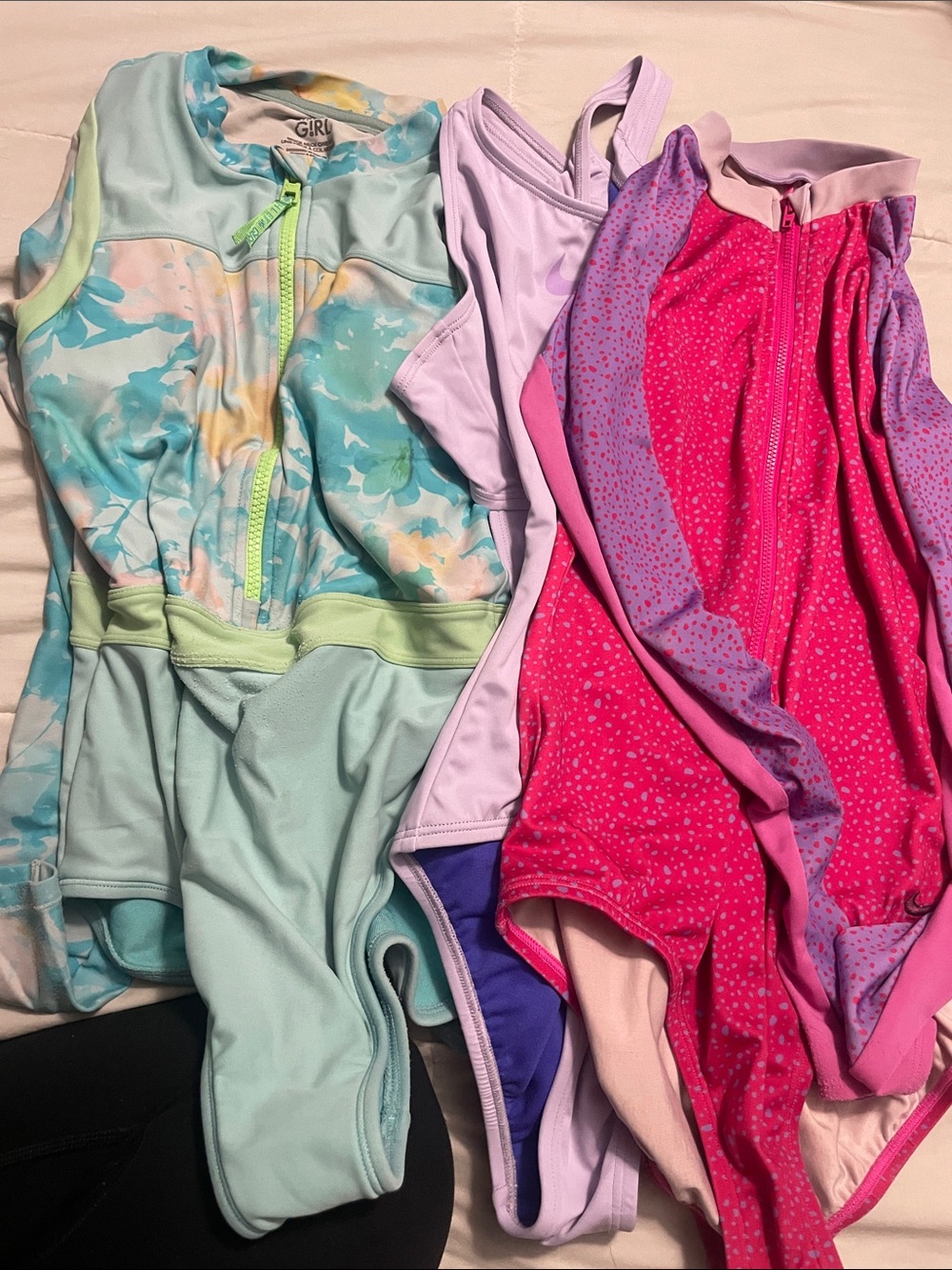 Athleta Girl Aqua Floral Long-Sleeve One-Piece Swimsuit and 2 Nike